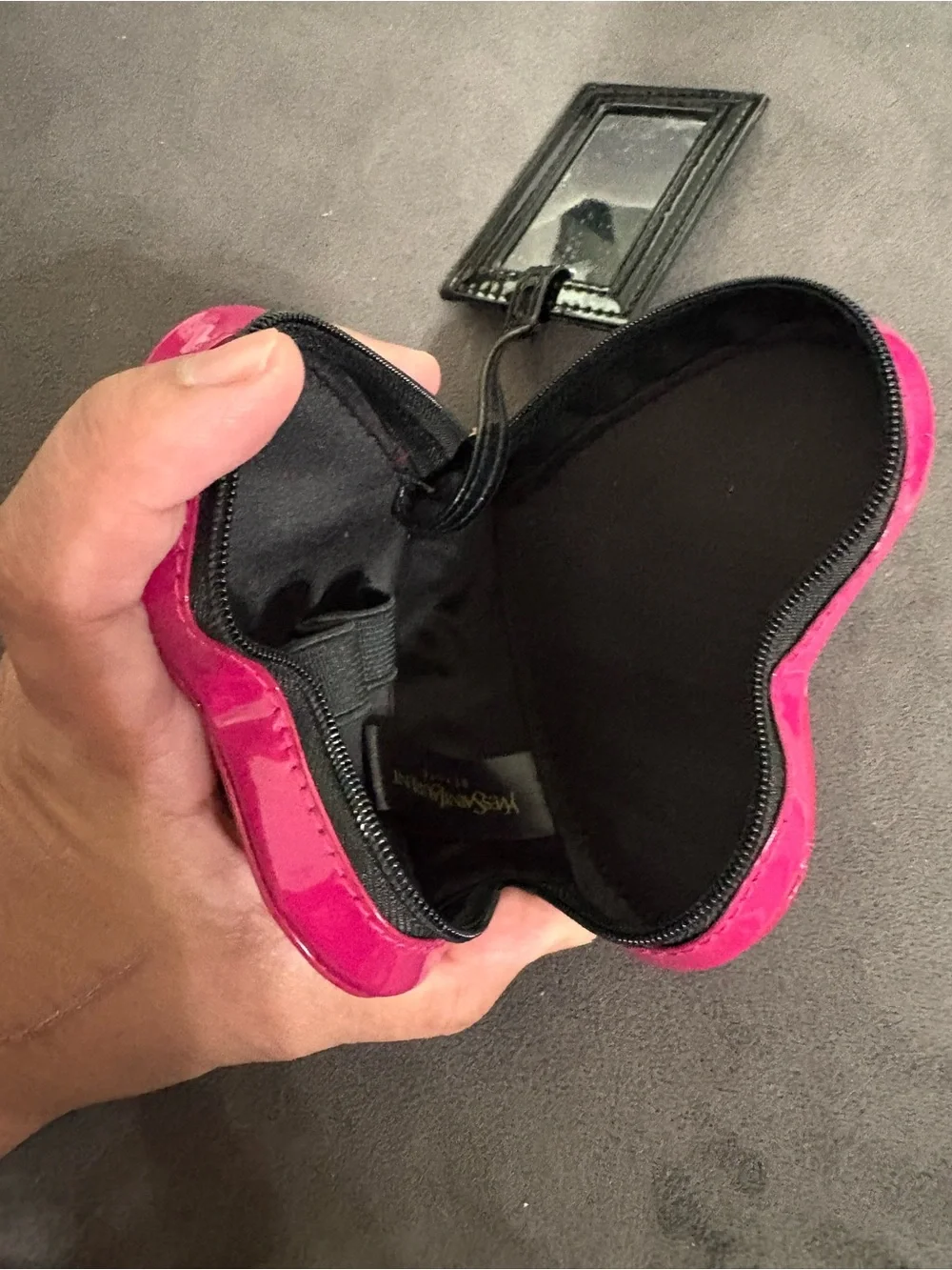 Yves Saint Laurent Hot Pink Patent Heart Coin Pouch